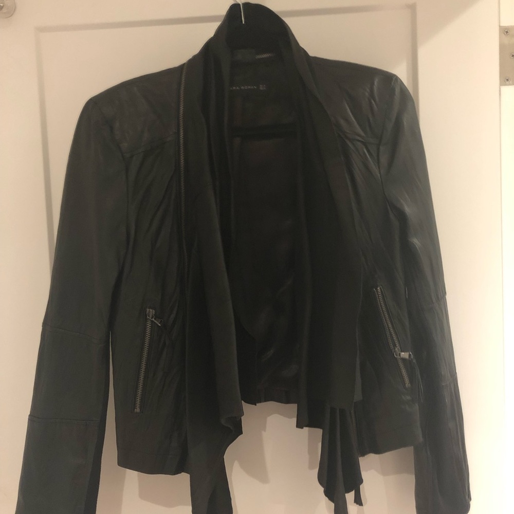 Zara Genuine Leather Jacket w Shawl Collar